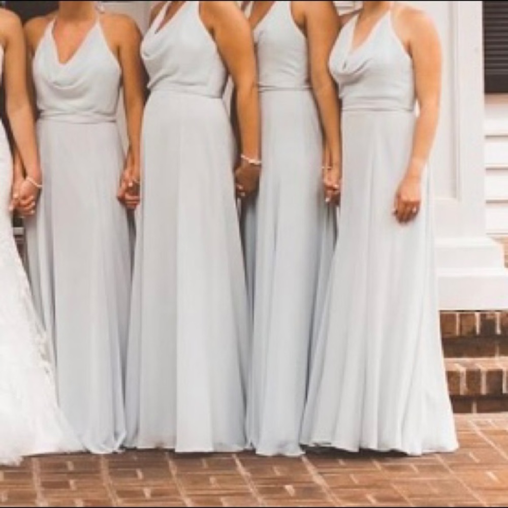 Amsale Daryl Chiffon bridesmaid dress Blue Spa